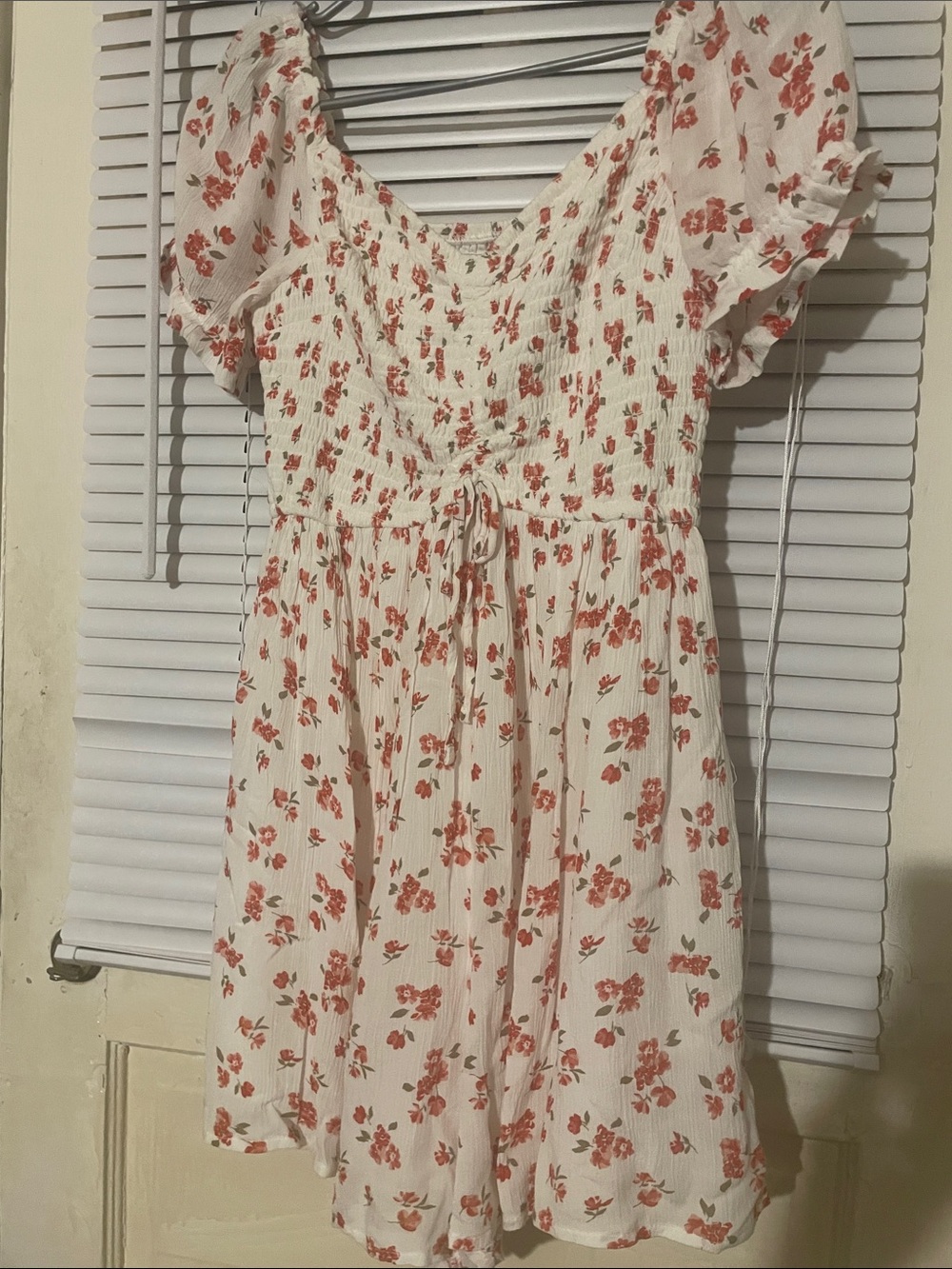 Hollister Cream Dress with Red Floral Print